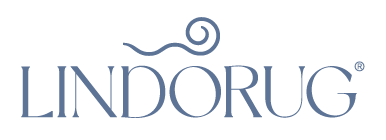 Logo del brand Lindorug in tipografia blu scuro su sfondo trasparente.