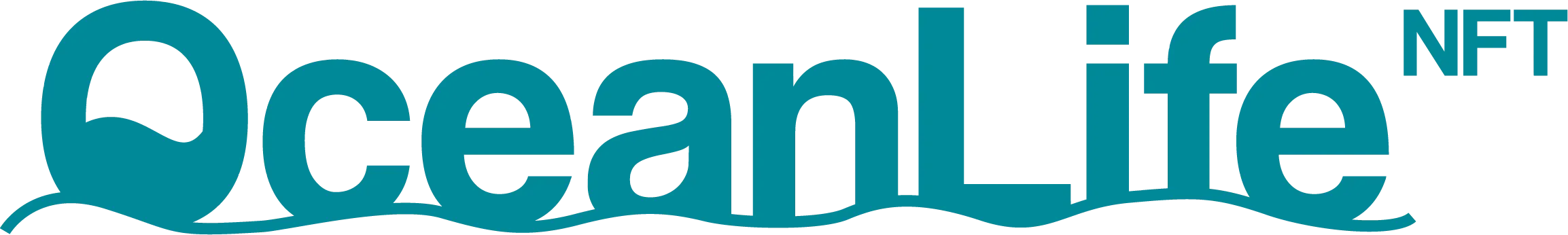 Logo OceanLife NFT con onda stilizzata integrata nel testo.