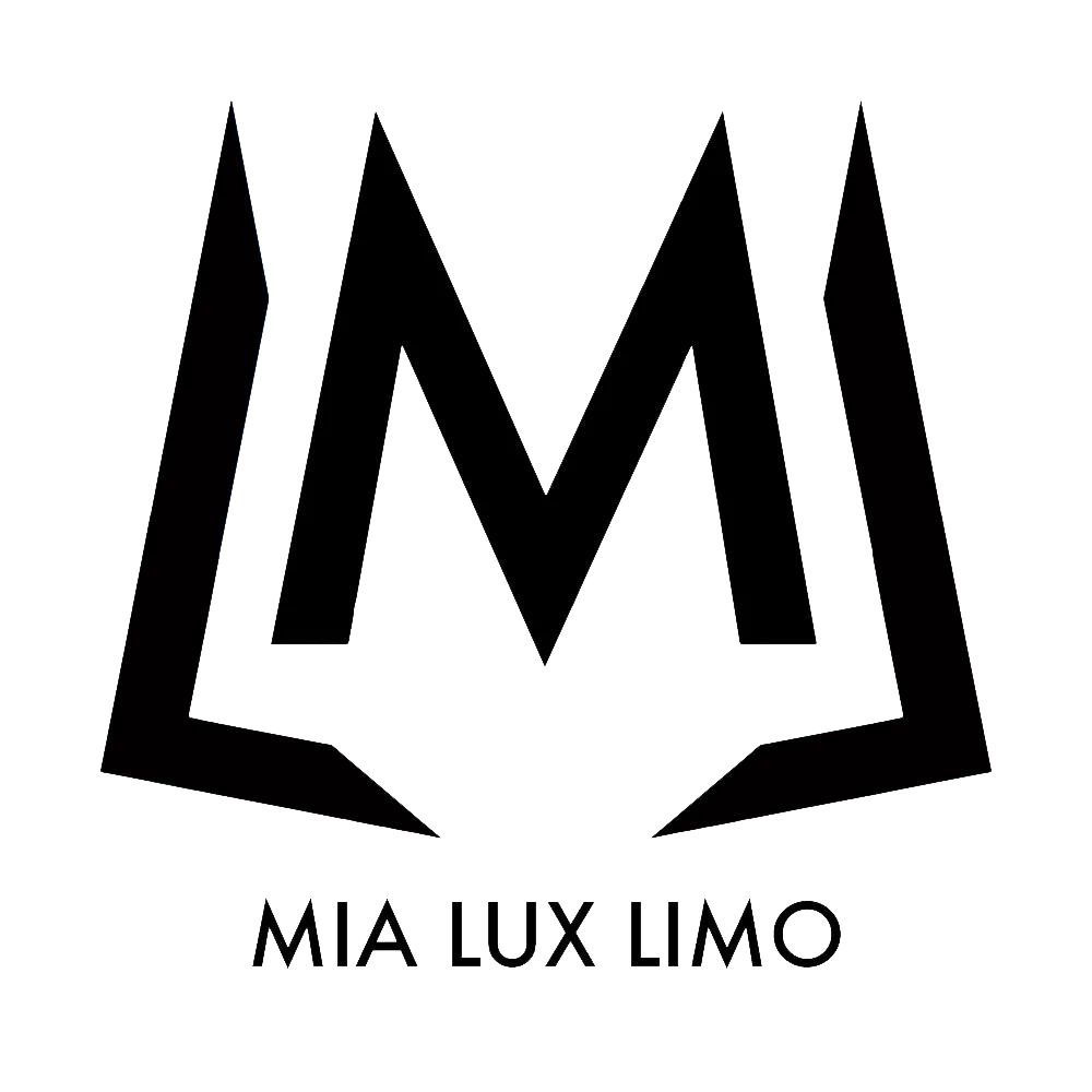 Logo M nero stilizzato con forme angolari sopra il testo 'MIA LUX LIMO'.