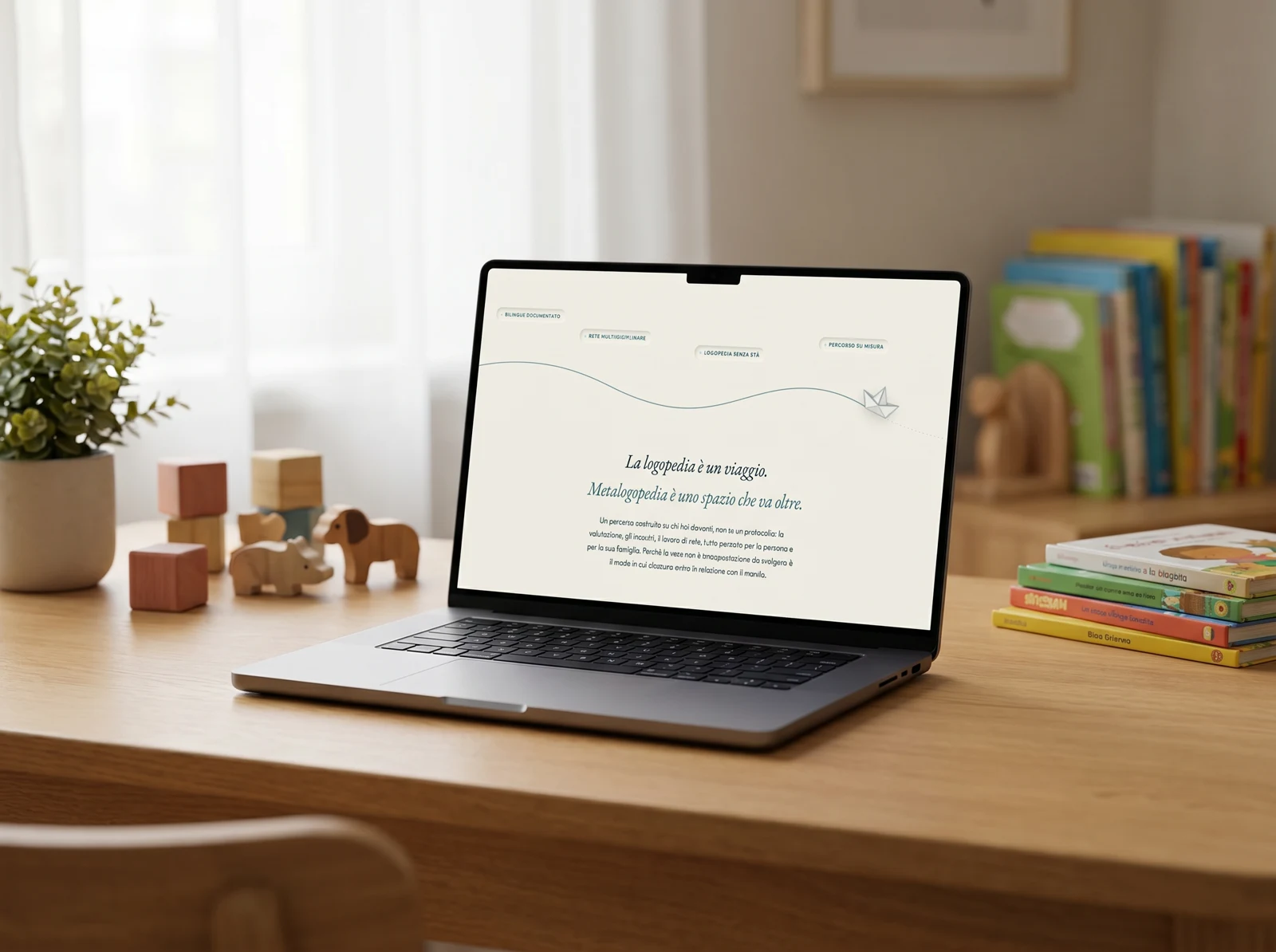 Il sito Metalogopedia su un laptop: la sezione del viaggio con la barchetta sulla scia