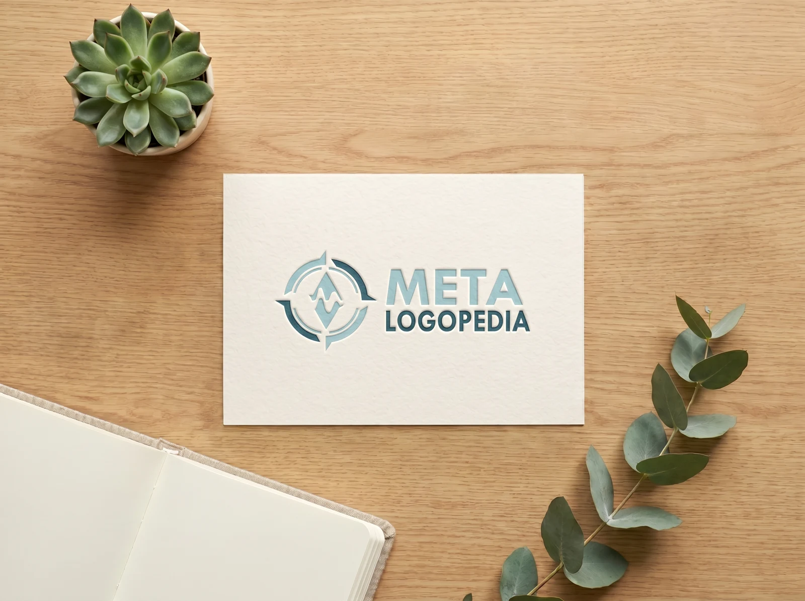 Il logo Metalogopedia stampato su un biglietto, visto dall'alto